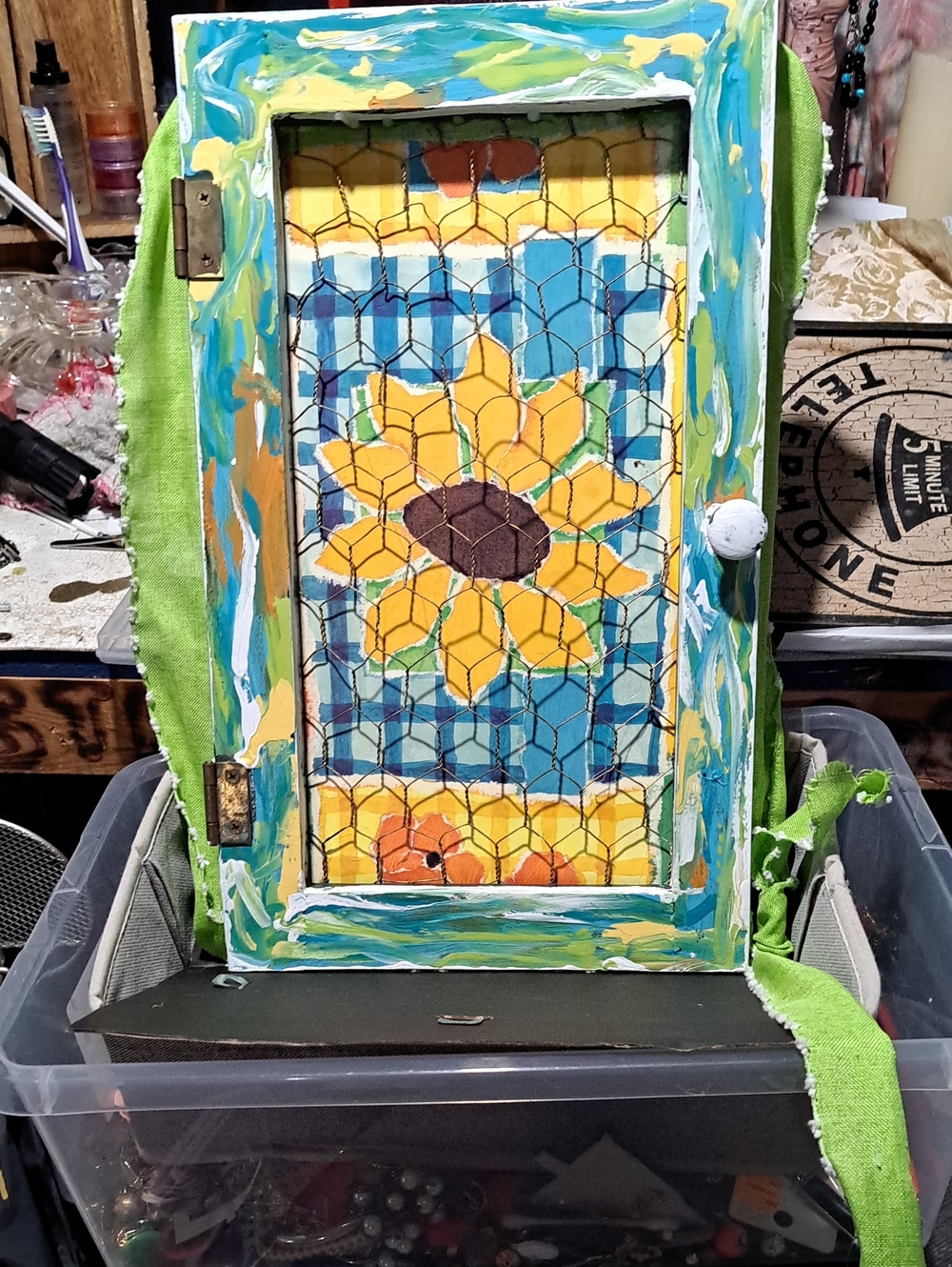 Hand-Painted Sunflower Wall Art Panel in Yellow and Blue